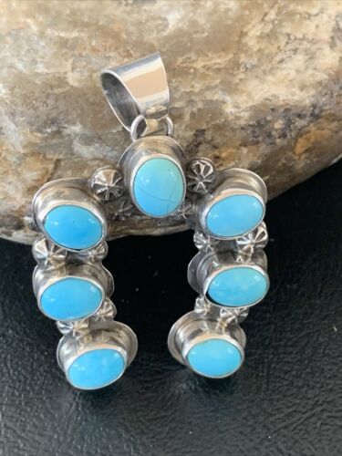 Navajo Blue Turquoise Cluster Naja Pendant | Sterling Silver | Authentic Native American Handmade | 2099