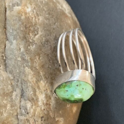 Adjustable Navajo Green Sonoran Turquoise Ring | Sterling Silver | Sz 6 | 02078