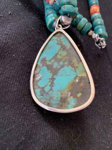 Navajo Pearls Spiderweb Spiny Oyster Turquoise Sterling Silver Necklace Pendant | Authentic Native American Handmade | 20"