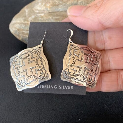 Southwestern Women's Navajo Stamped Earrings | Sterling Silver | Authentic Native American Handmade | 1661