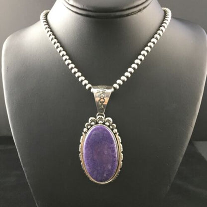Navajo Purple Charoite Pendant Necklace | Sterling Silver | Authentic Native American Handmade | 10085