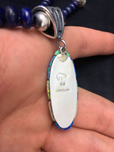 Opal & Lapis Pendant Necklace | Navajo Sterling Silver | Authentic Native American Jewelry | 2606