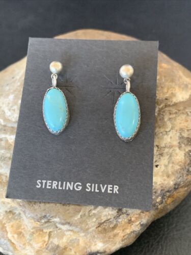 Blue Turquoise Dangle Post Earrings | Sterling Silver | 0.50" | 12713