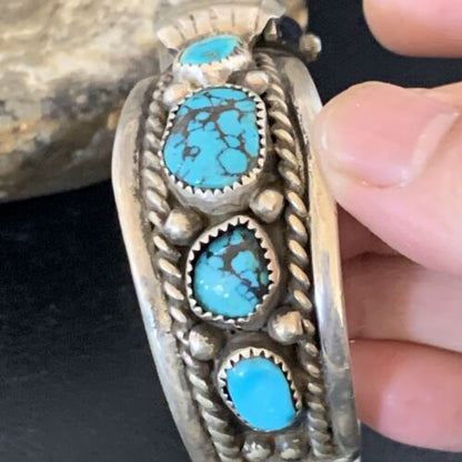 Navajo Sterling Silver Watch Cuff Bracelet | Blue Turquoise | Authentic Native American Jewelry | 13239