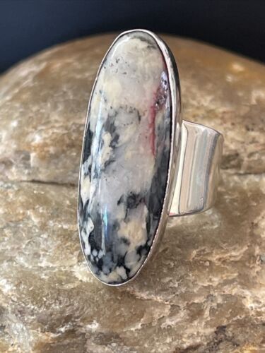 Southwestern Navajo White Black Cinnabrite Ring | Sterling Silver | Sz 7 | 1566
