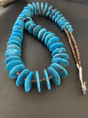 Authentic Native American Kingman Turquoise & Shell Necklace | Sterling Silver | 33" | Navajo Graduated | 12159
