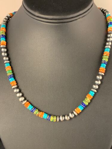 Native American Sterling Silver Multi-Stone Turquoise Lapis Necklace Bracelet Set | Navajo Handmade | 12345 - Masha USA