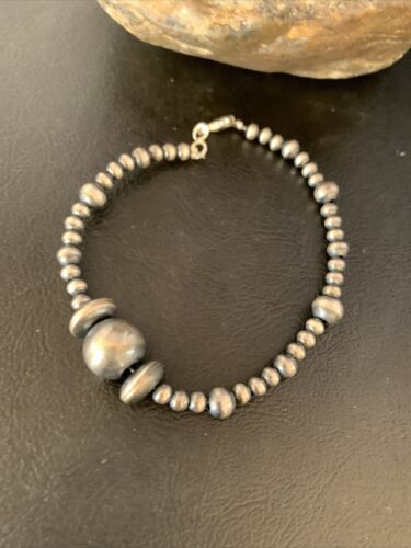Southwestern Navajo Pearls Bead Bracelet | Sterling Silver | 8" | Authentic Native American Handmade | 14187