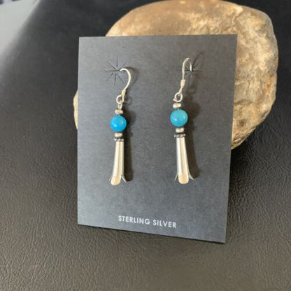 Women's Squash Blossom Dangle Earrings | Sterling Silver Blue Turquoise | 1.25" | 13019