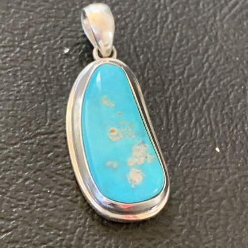 Navajo Blue Bisbee Turquoise Pendant | Sterling Silver | 1" | Authentic Native American Handmade | 1627