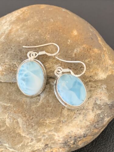 Navajo Blue Larimar Dangle Earrings | Sterling Silver Beads | Authentic Native American Handmade | 1614