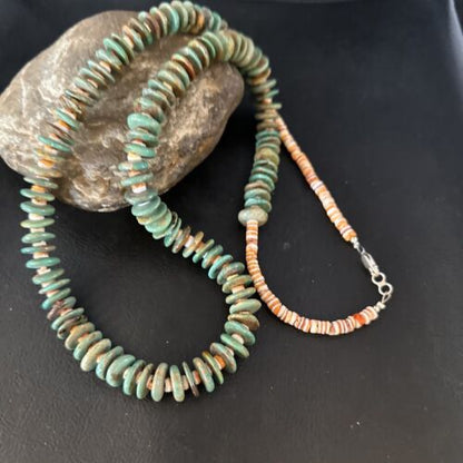 Santo Domingo Green Turquoise Spiny Oyster Necklace | Sterling Silver | 28" | 14730
