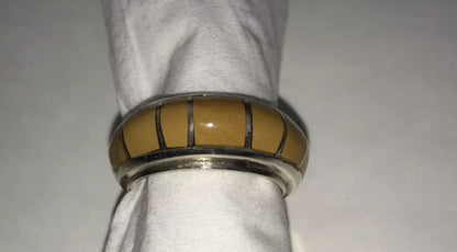Navajo Yellow Gold Turquoise Inlay Ring | Sterling Silver | Sz 6.5 | 01781