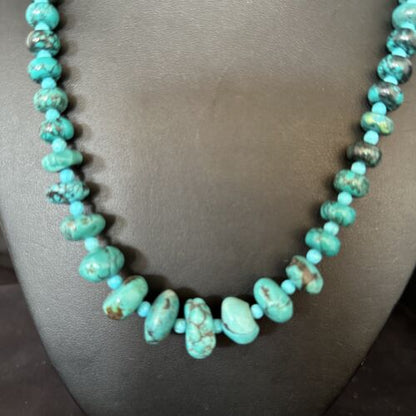 Navajo Pearls Sterling Silver Blue Spiderweb Turquoise Necklace | Authentic Native American | 26" | 14358