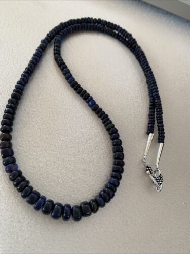 Native American Women's Black Fire Opal Bead Necklace | Sterling Silver | 20" | 00979