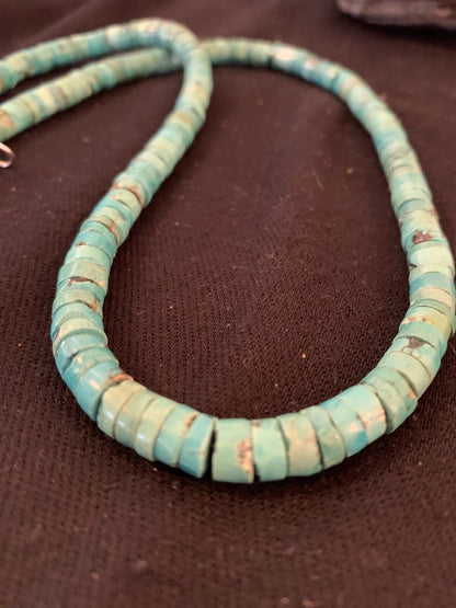 Navajo Turquoise Heishi Bead Necklace | 24" | Sterling Silver | Authentic Native American