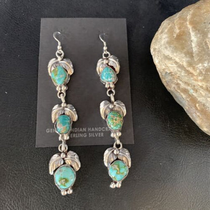 Navajo Sonoran Gold Turquoise Earrings | Sterling Silver | 3 Dangle | Authentic Native American Handmade | 13922