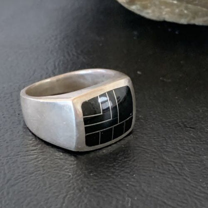 Native American Men's Navajo Black Onyx Inlay Ring | Sterling Silver | Sz 9 | 10738