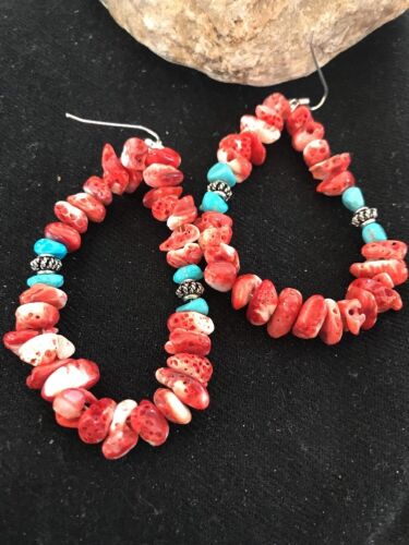 Navajo Spiny Oyster & Turquoise Sterling Silver Earrings | Authentic Native American