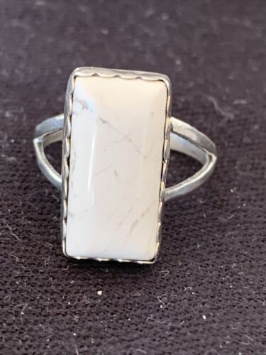Navajo White Buffalo Turquoise Ring | Sterling Silver | Sz 10.5 | Authentic Native American Handmade | 1083
