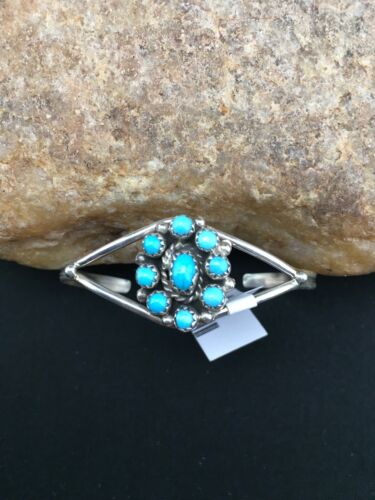 Native American Handmade Sterling Silver Blue Turquoise Bracelet | 10181