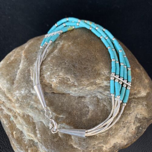 Navajo Blue Green Turquoise Heishi Sterling Silver Bracelet | 5-Strand | 8" | 13617
