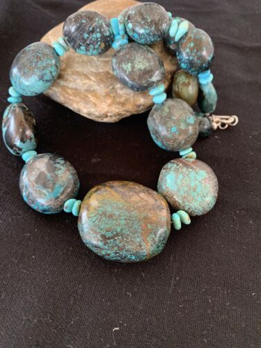 Navajo Graduated Sterling Silver Natural Blue Nugget Turquoise Necklace | Authentic Native American | 20" | 00626