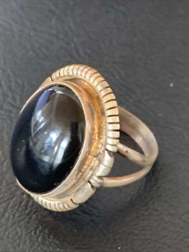 Native American Old Pawn Navajo Black Onyx Ring | Handmade Sterling Silver | Sz 7 | 11948