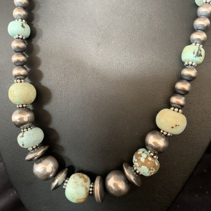 Dry Creek Turquoise Navajo Pearls Beaded Necklace | Sterling Silver | 21" | Authentic Native American Handmade | 14101 - Masha USA