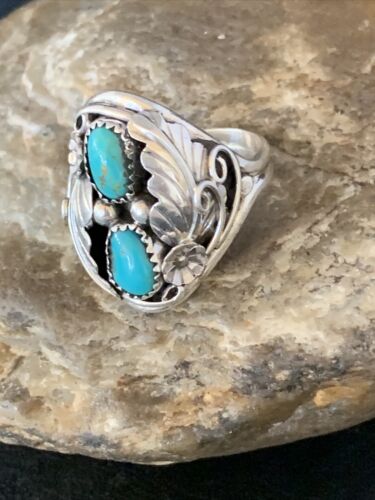 Navajo Kingman Turquoise Multi-Stone Ring | Authentic Native American Sterling Silver | Sz 11 | 14175