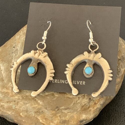 Navajo Turquoise Naja Dangle Earrings | Sterling Silver | Authentic Native American Handmade | 12554