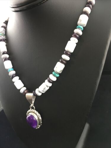 Men's Navajo Purple Sugilite Turquoise Bead Necklace | Sterling Silver | 22" | Authentic Native American Handmade | 10031