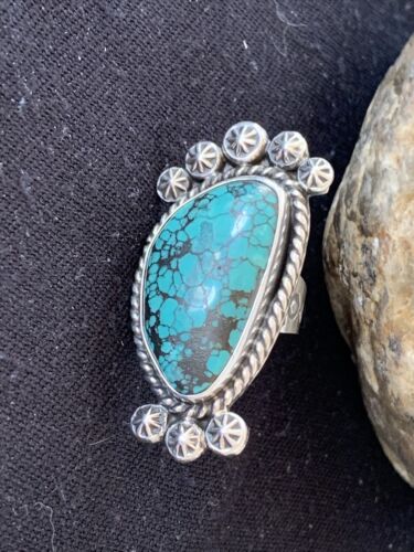 Navajo Blue Spiderweb Turquoise Ring | Sterling Silver | Sz 7 | Authentic Native American Handmade | 1641