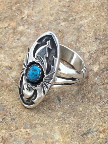 Navajo Sterling Kingman Turquoise Ring | Sz 5.75 | Old Pawn Shadow Box | 2625