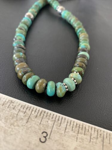 Southwestern Navajo Green Turquoise Bead Necklace | Sterling Silver | 20" | Authentic Native American Handmade | 2001