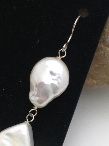Native American Sterling Silver Pearl Dangle Earrings | 1.5" | 3079