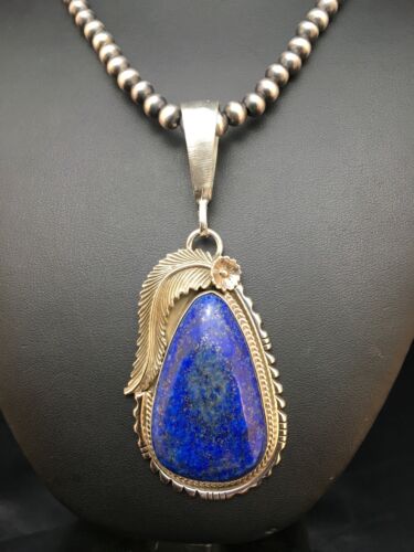 Navajo Lapis Pendant Necklace | Sterling Silver Pearls | Authentic Native American Handmade | 1005 - Masha USA