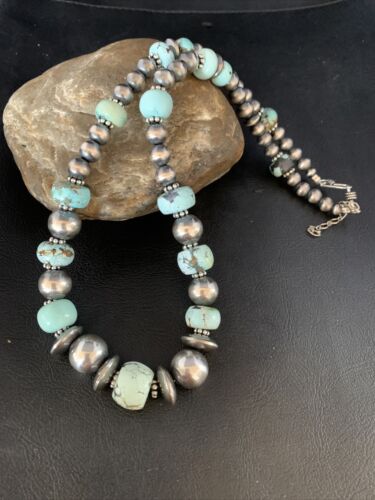 Dry Creek Turquoise Navajo Pearls Beaded Necklace | Sterling Silver | 21" | Authentic Native American Handmade | 14102 - Masha USA