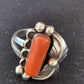 Navajo Red Coral Ring | Sterling Silver | Sz 9.5 | Authentic Native American Handmade | 01300