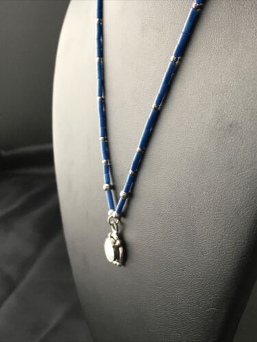 Navajo Opal Pendant with Lapis Beads | Sterling Silver Necklace | 17" | Authentic Native American Handmade | 10122