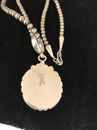 Navajo Pearls Sterling Silver Turquoise #8 Necklace Pendant | 2.5" | Signed | Authentic Native American Handmade | 3954