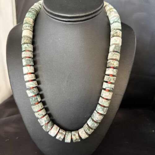 Native American Sterling Silver Necklace | Grey White Jasper Coral | 20" | 14429