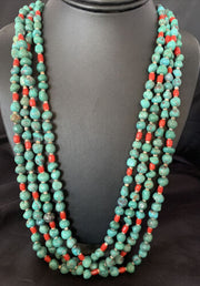 Native American Santo Domingo Blue Turquoise Coral Nugget Bead Necklace | 34" | 13183