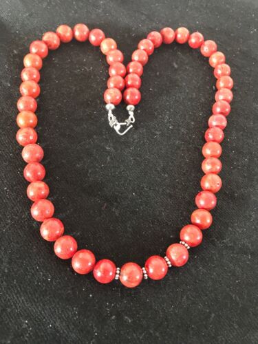 Southwestern Navajo Apple Coral Bead Necklace | Sterling Silver | Authentic Native American Handmade | 20" | 11872