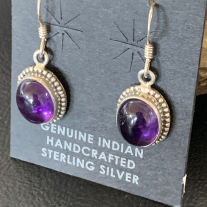 Navajo Purple Amethyst Dangle Drop Earrings | Sterling Silver | Authentic Native American Handmade | 12684