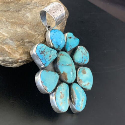 Navajo Kingman Turquoise Pendant | Sterling Silver | Authentic Native American Handmade | 11519