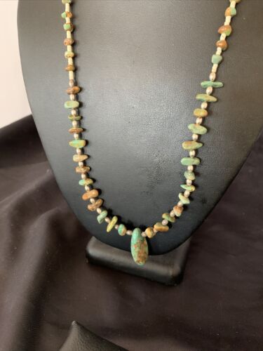 Navajo Royston Bead Green Turquoise Pendant Necklace | Sterling Silver | 22" | 12536