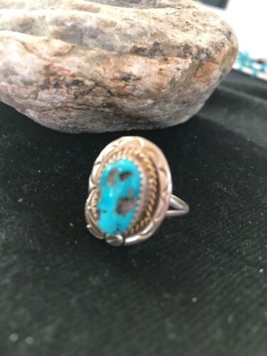 Native American Navajo Kingman Turquoise Ring | Sterling Silver | Sz 8