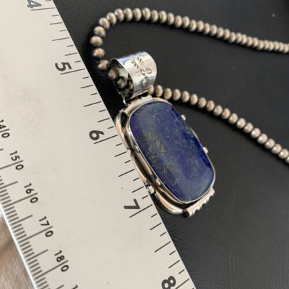 Native American Navajo Blue Lapis Pendant Necklace | Sterling Silver | Authentic Handmade | 11847