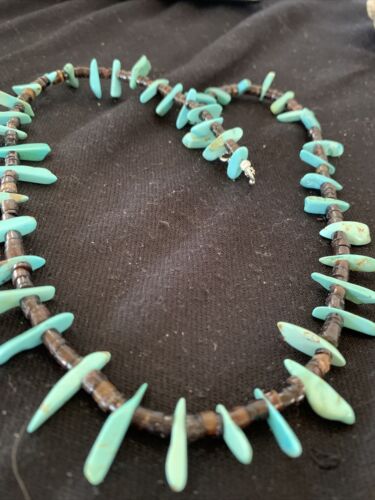 Navajo Green Turquoise Shell Bead Necklace | Sterling Silver | 19" | Authentic Native American Handmade | 00788